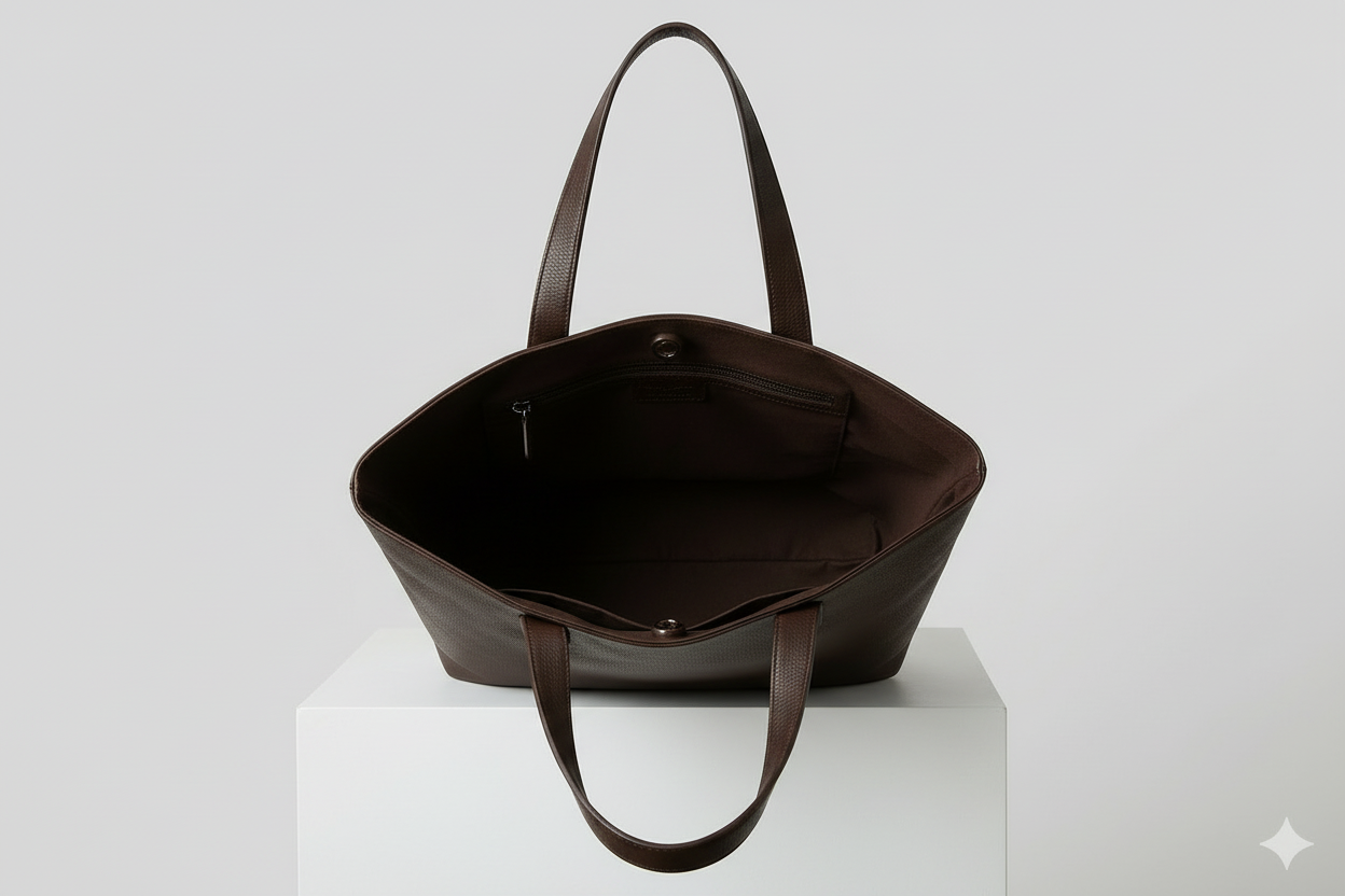 Grand Sac Cabas en Cuir Grainé Marron Foncé
