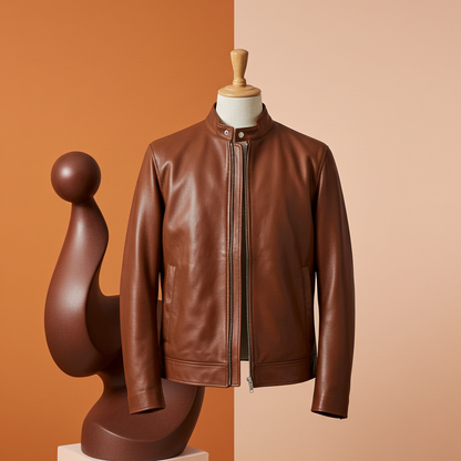 Blouson Aviateur en Cuir Marron Premium