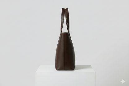 Grand Sac Cabas en Cuir Grainé Marron Foncé